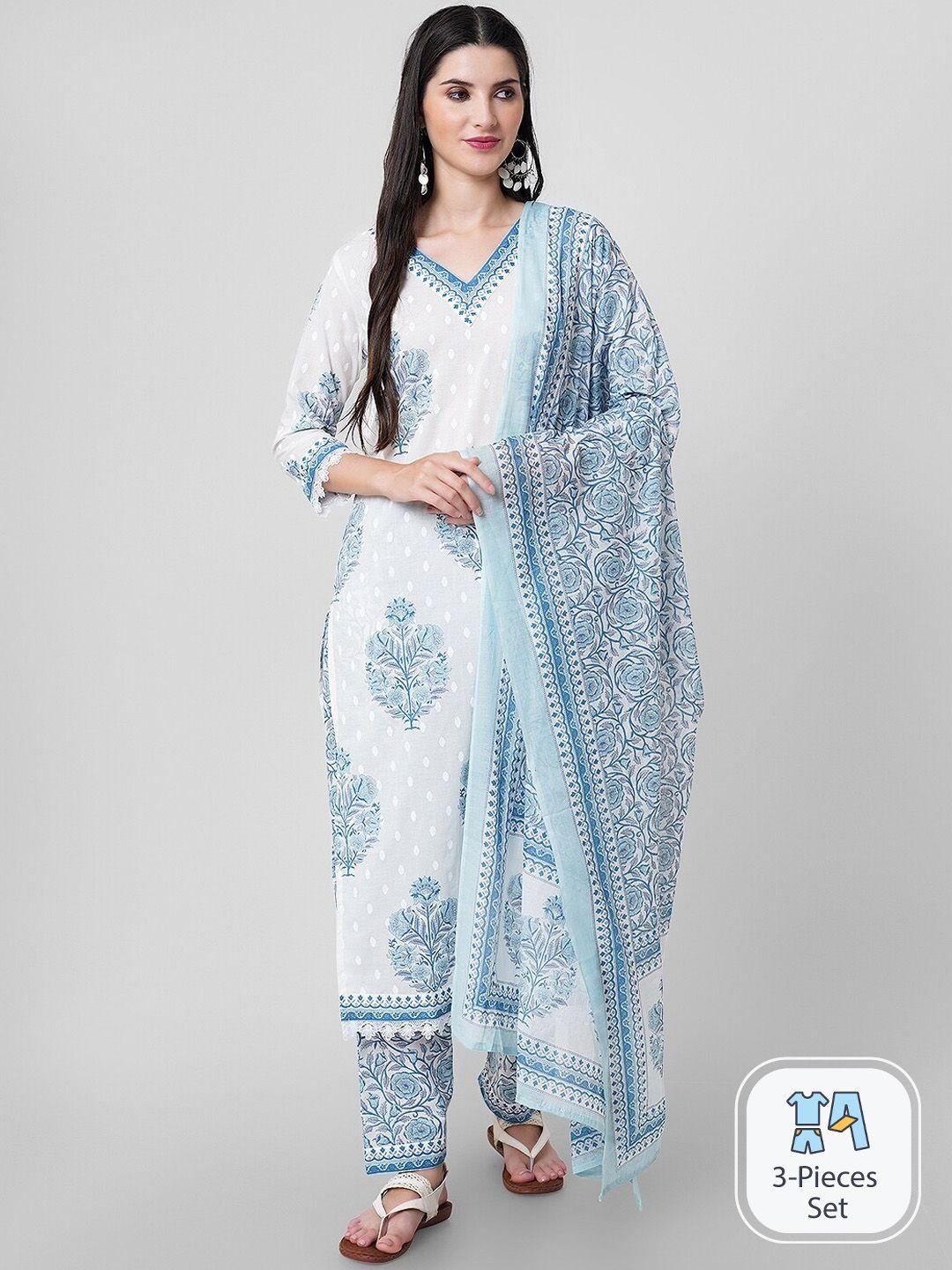 arayna floral printed regular pure cotton kurta with trousers & dupatta