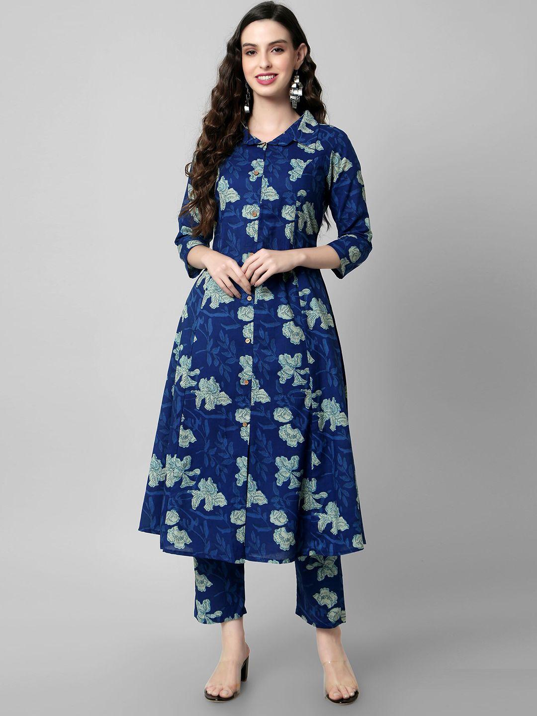 arayna floral printed regular pure cotton kurta with trousers