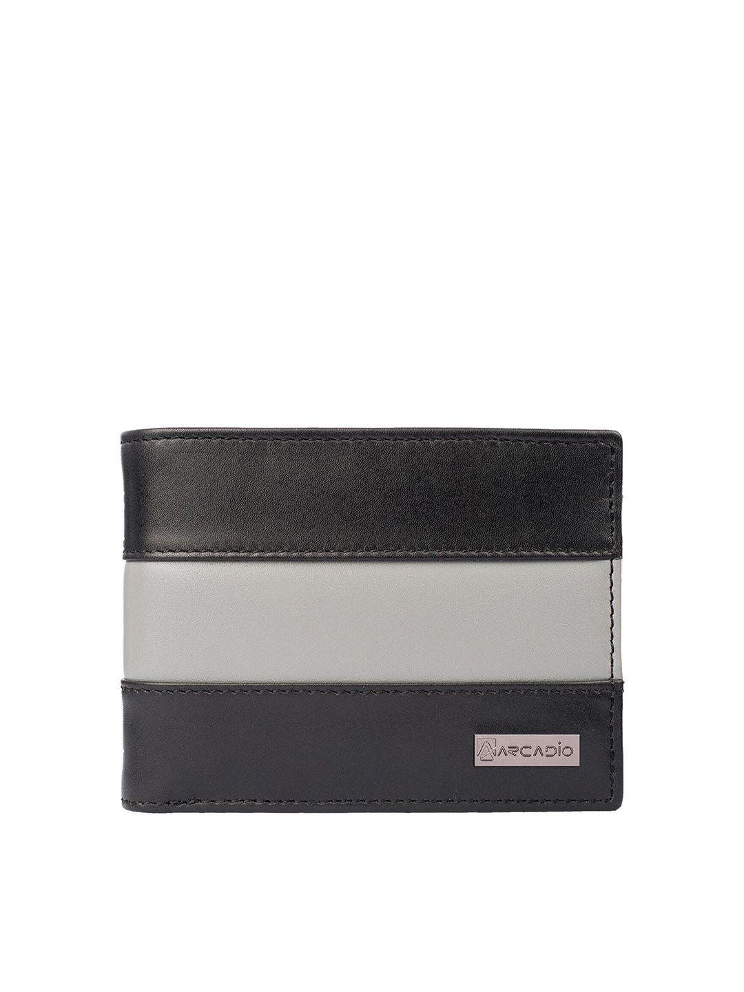 arcadio men black & grey striped leather two fold wallet