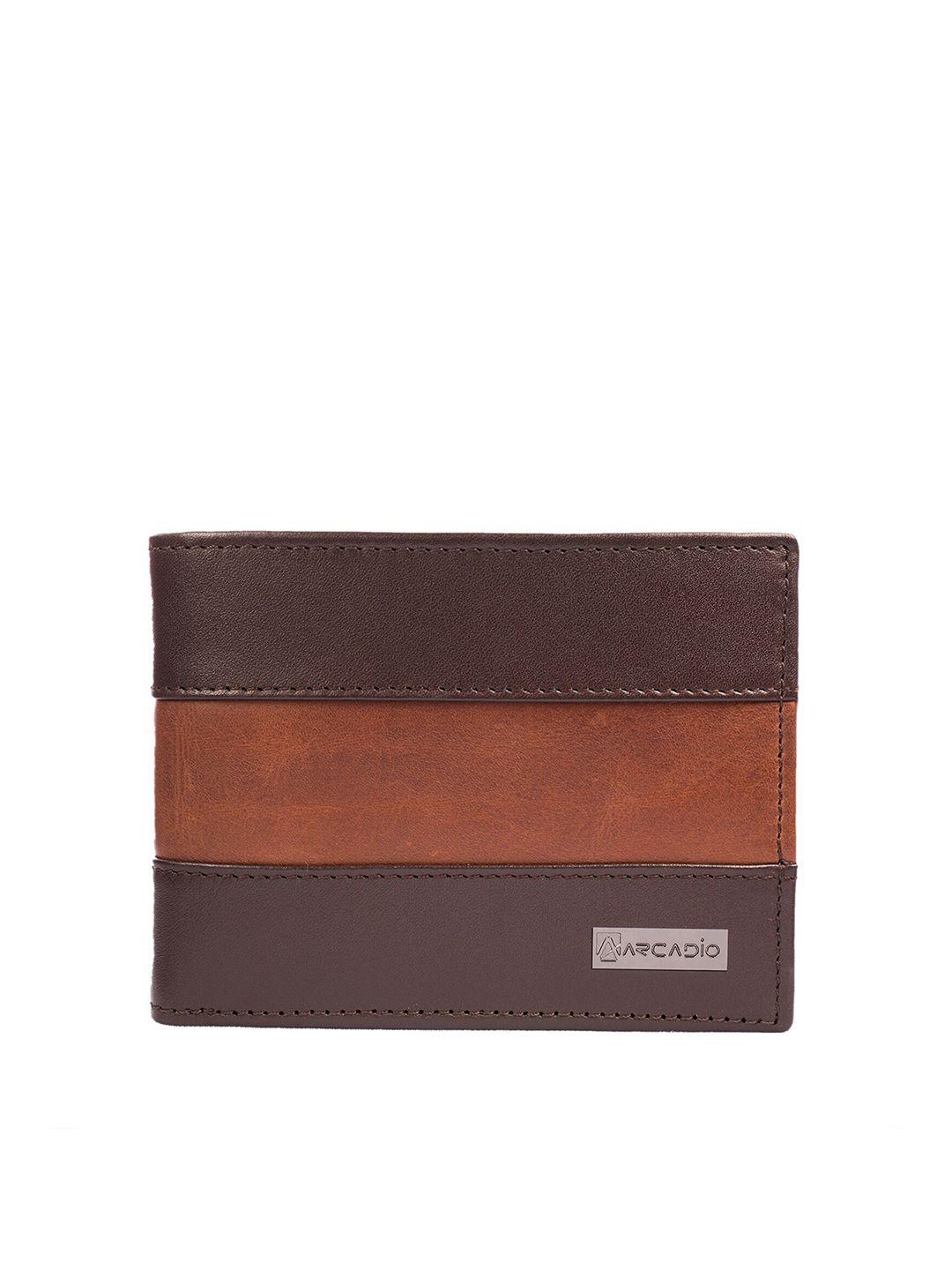 arcadio men brown & tan colourblocked leather two fold wallet