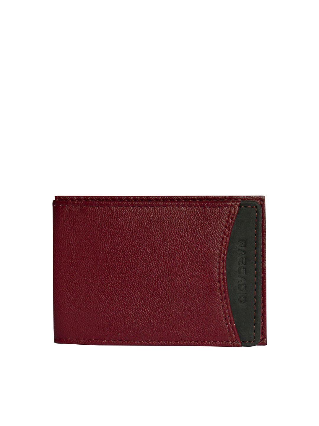 arcadio men maroon & black leather money clip wallet with rfid protection