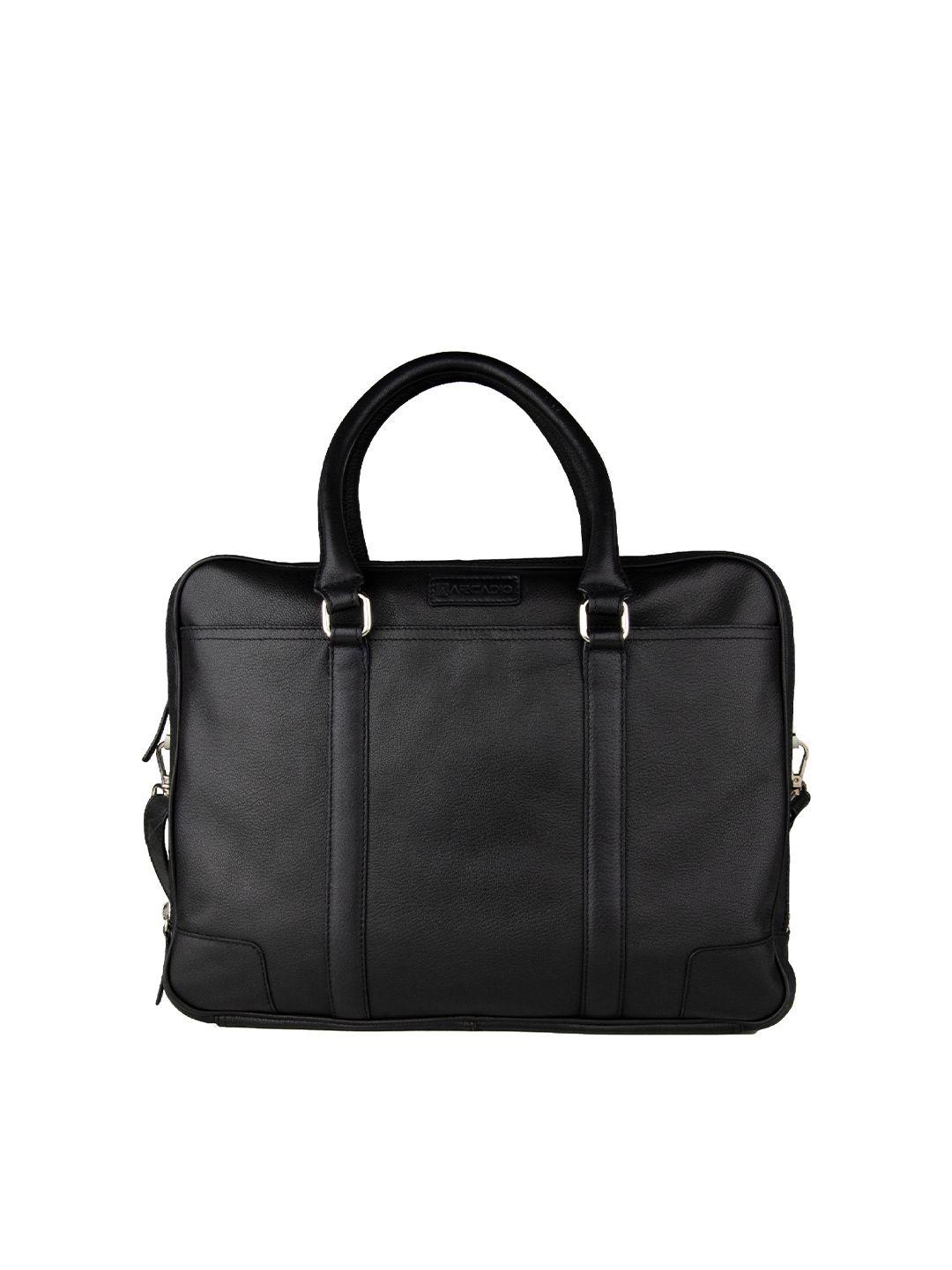 arcadio unisex black textured leather laptop bag