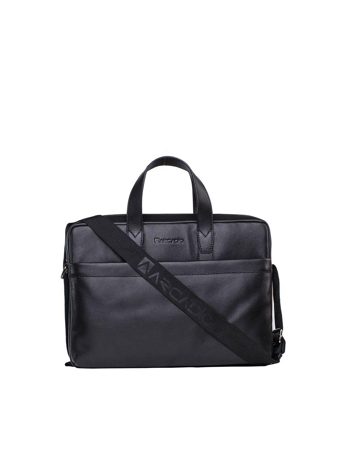 arcadio unisex black textured leather laptop bag