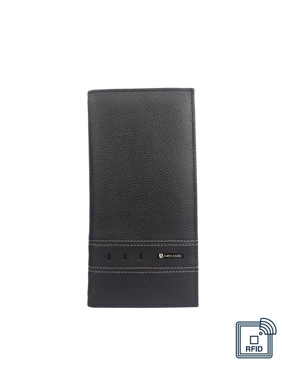 arcadio unisex black textured leather rfid two fold wallet