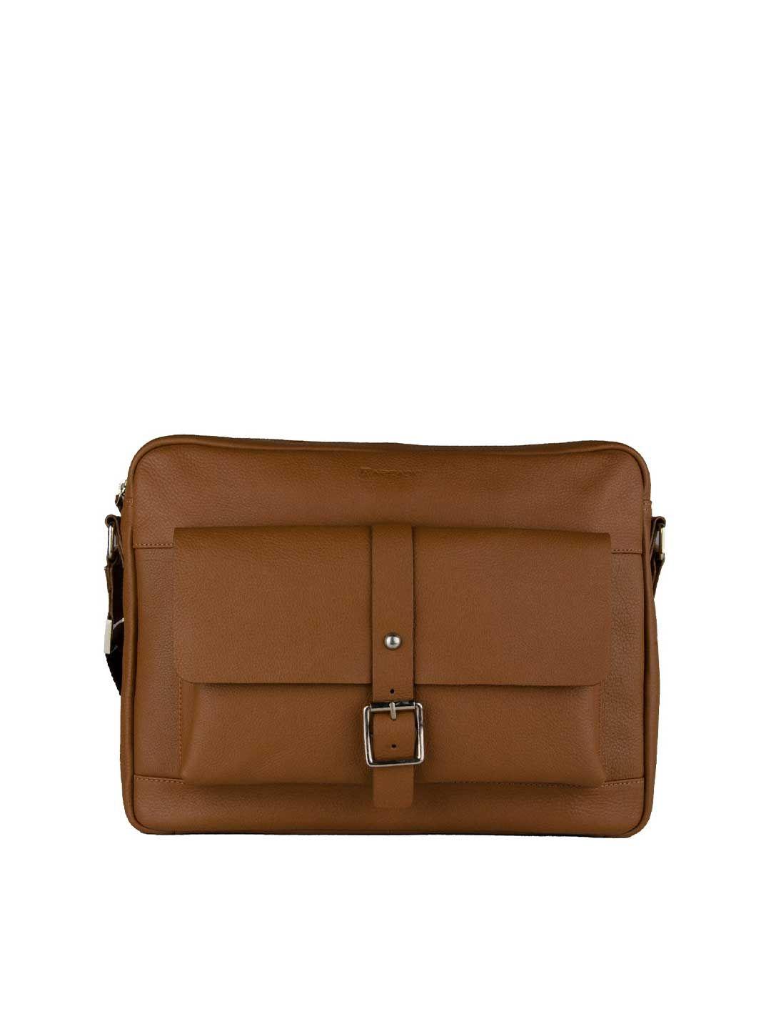 arcadio unisex brown & silver-toned textured leather laptop bag