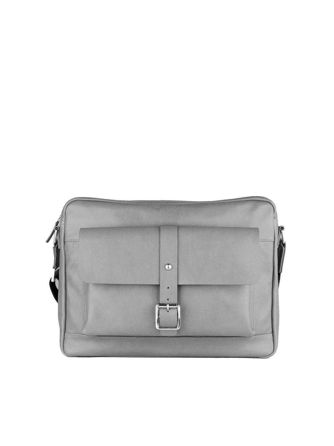 arcadio unisex grey & silver-toned textured leather laptop bag