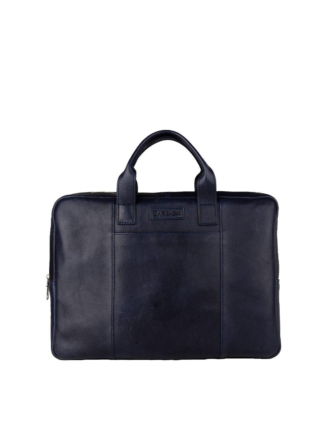 arcadio unisex navy blue & silver-toned textured leather laptop bag