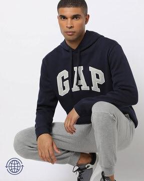 arch logo embroidered hoodie with kangaroo pocket