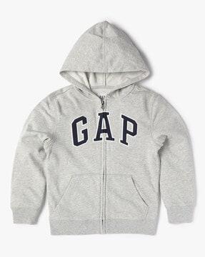 arch logo zip-front hoodie
