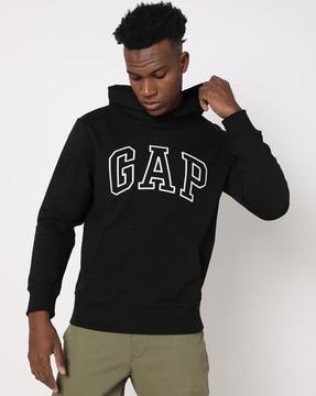 arch logo print hoodie with kangaroo pockets