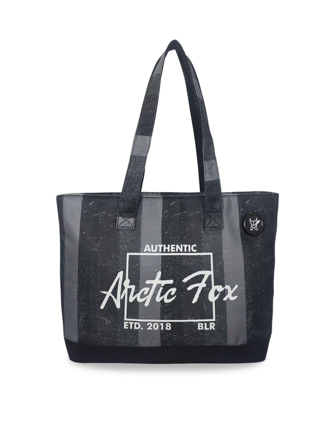 arctic fox black printed tote bag