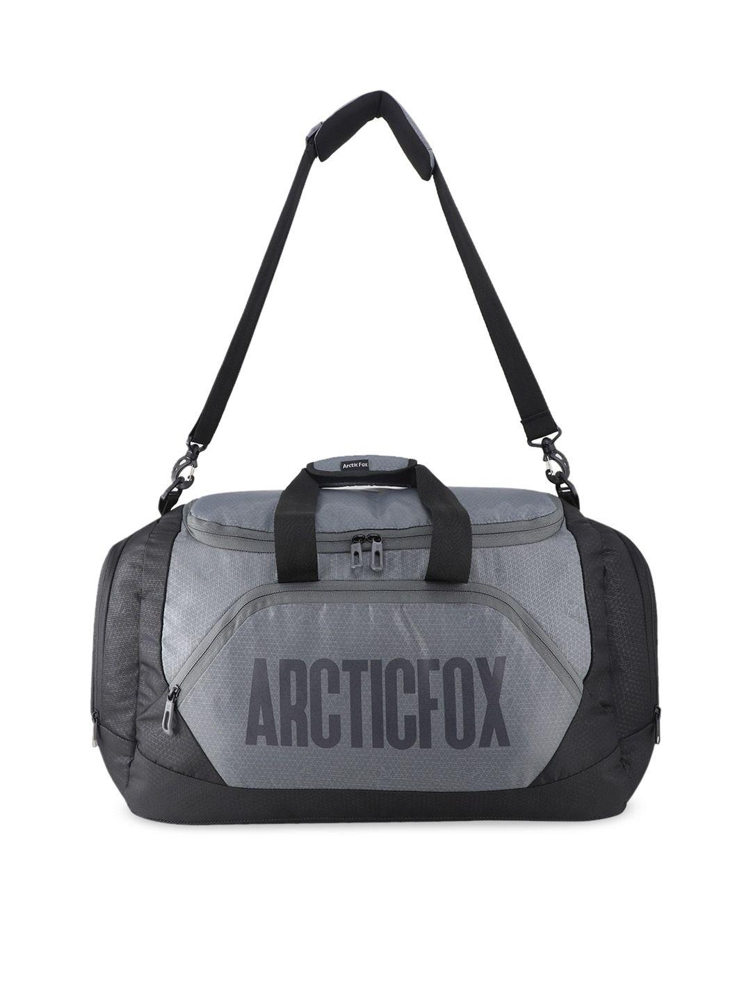 arctic fox grey & black printed travel duffel bag