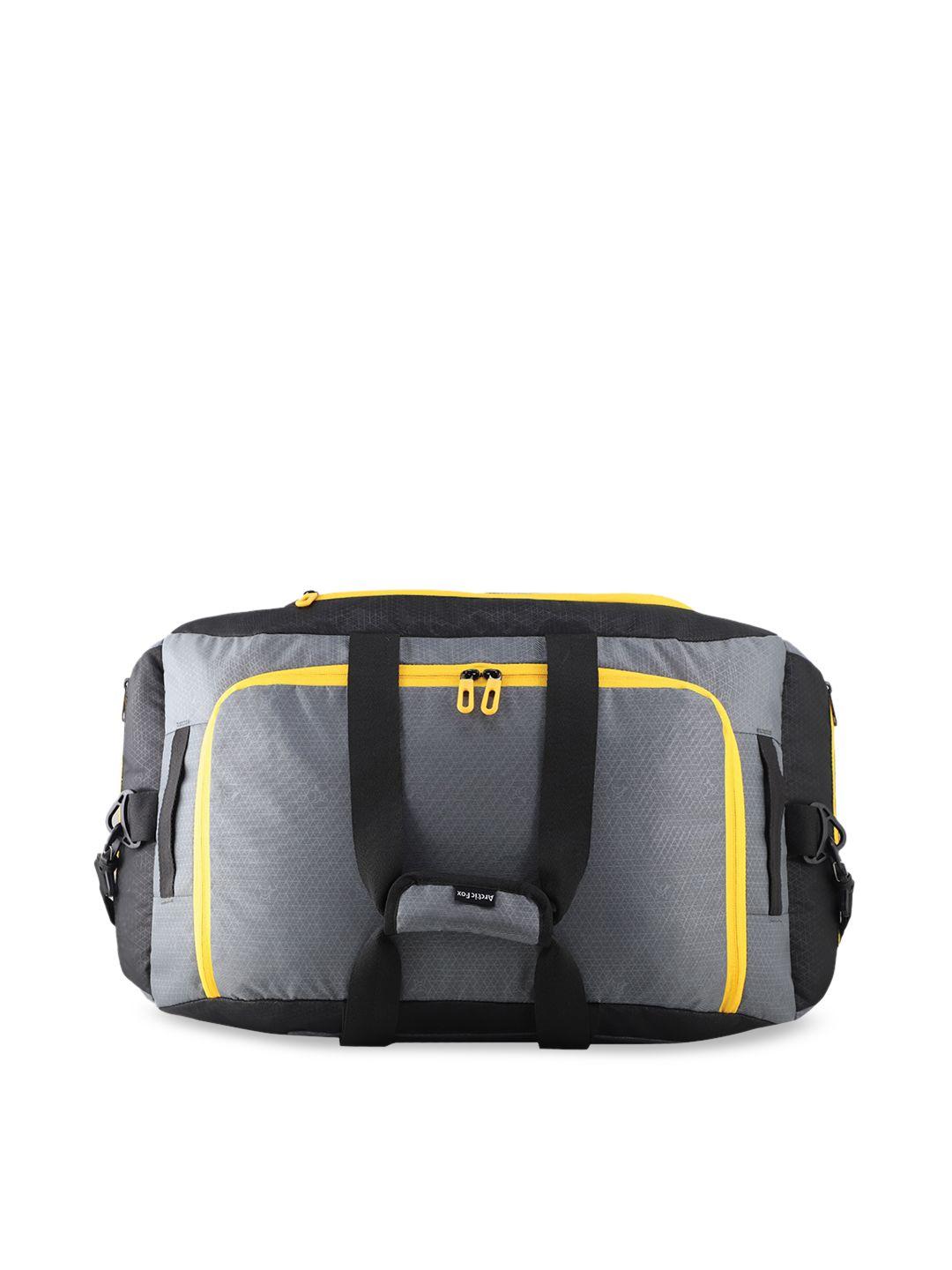 arctic fox grey & yellow printed travel duffel bag