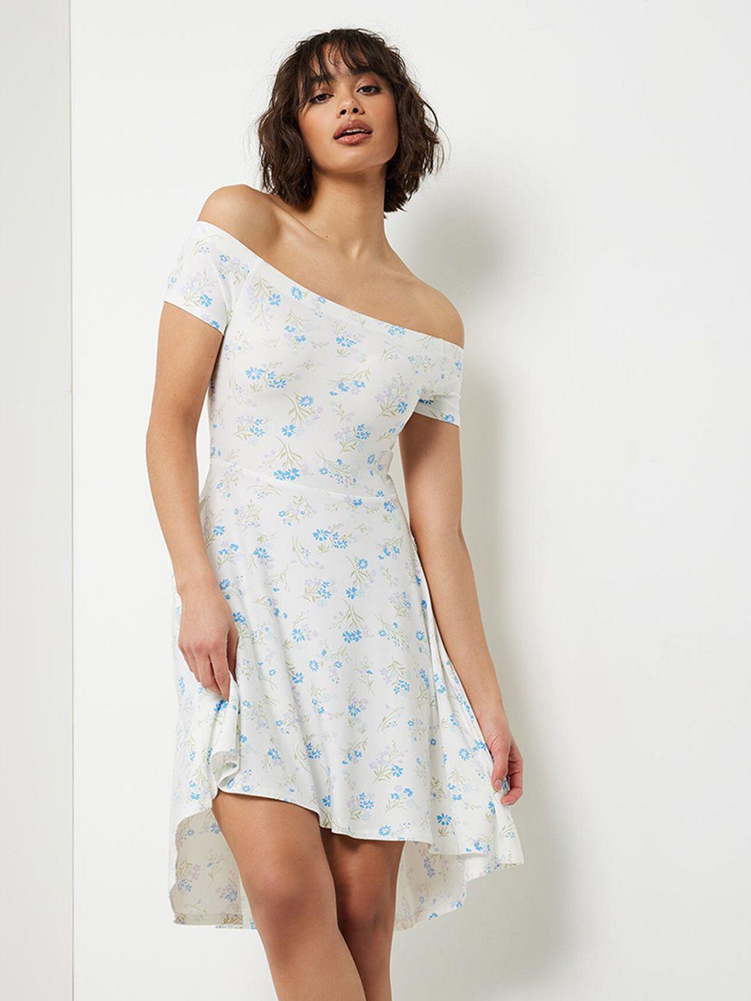 ardene floral printed off-shoulder fit and flare mini dress