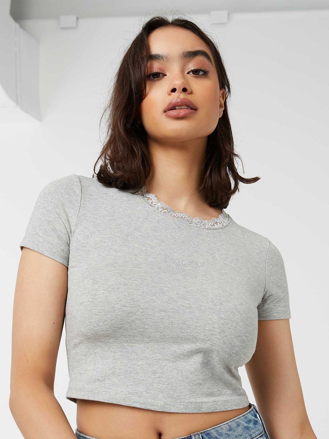 ardene round neck cotton casual crop t-shirt