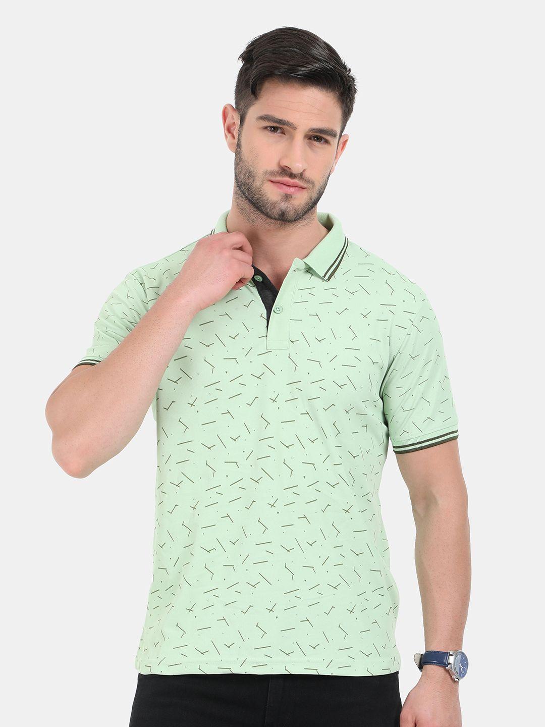 ardeur men green printed polo collar dri-fit outdoor t-shirt