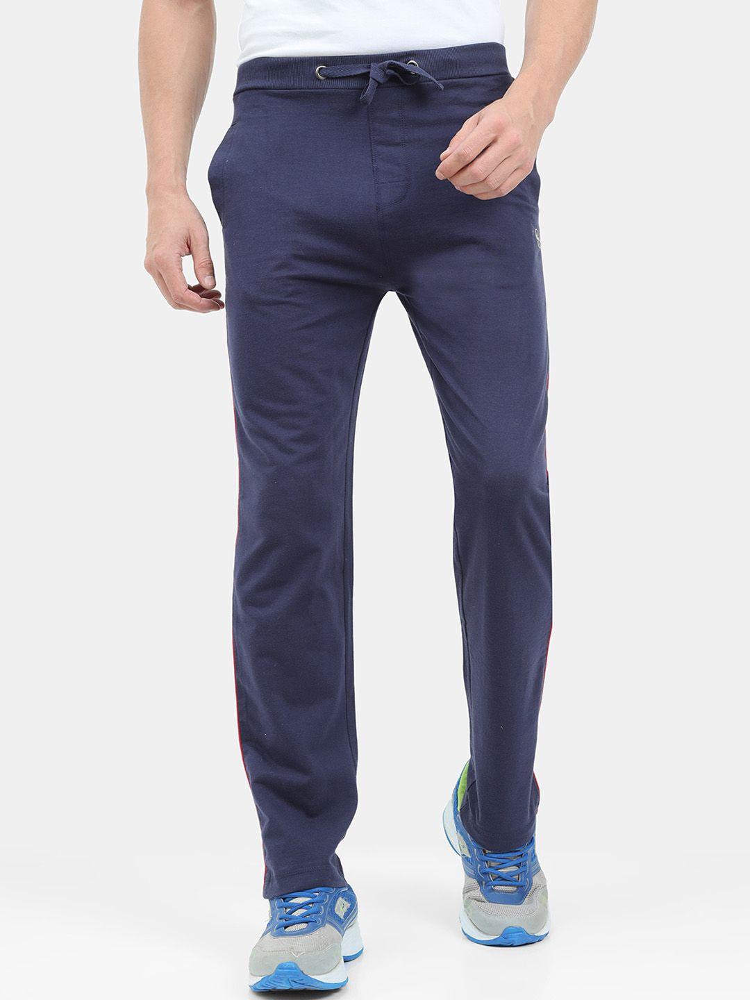 ardeur men navy blue solid slim-fit track pants