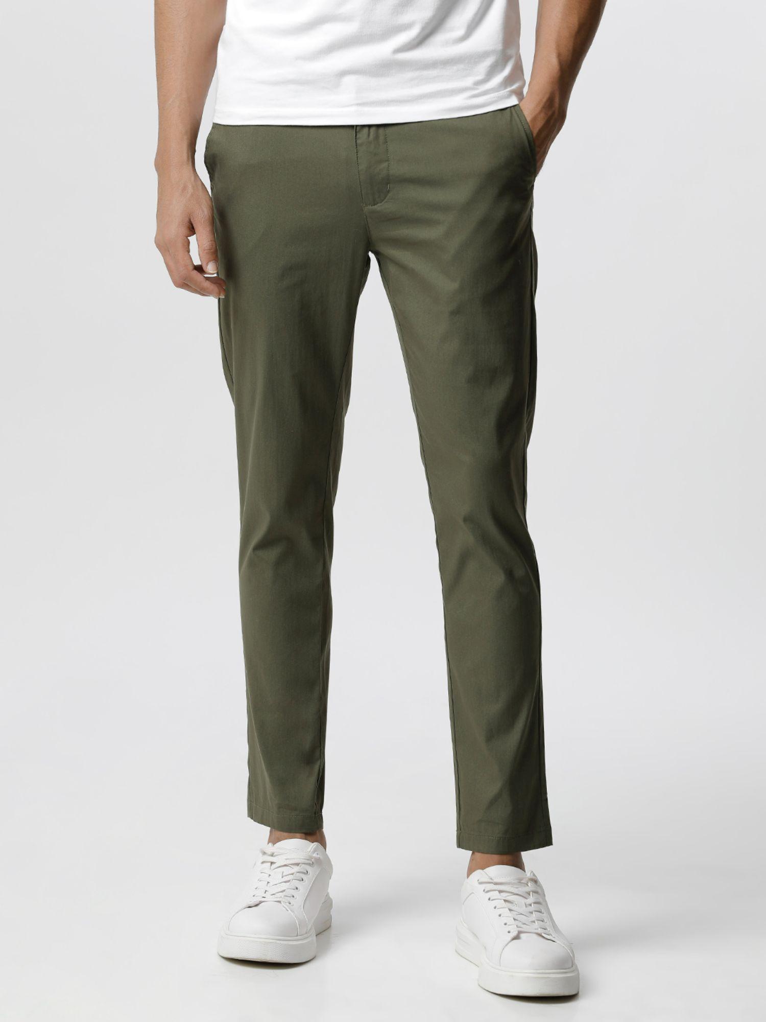ardor edition men green solid tapered fit casual chinos