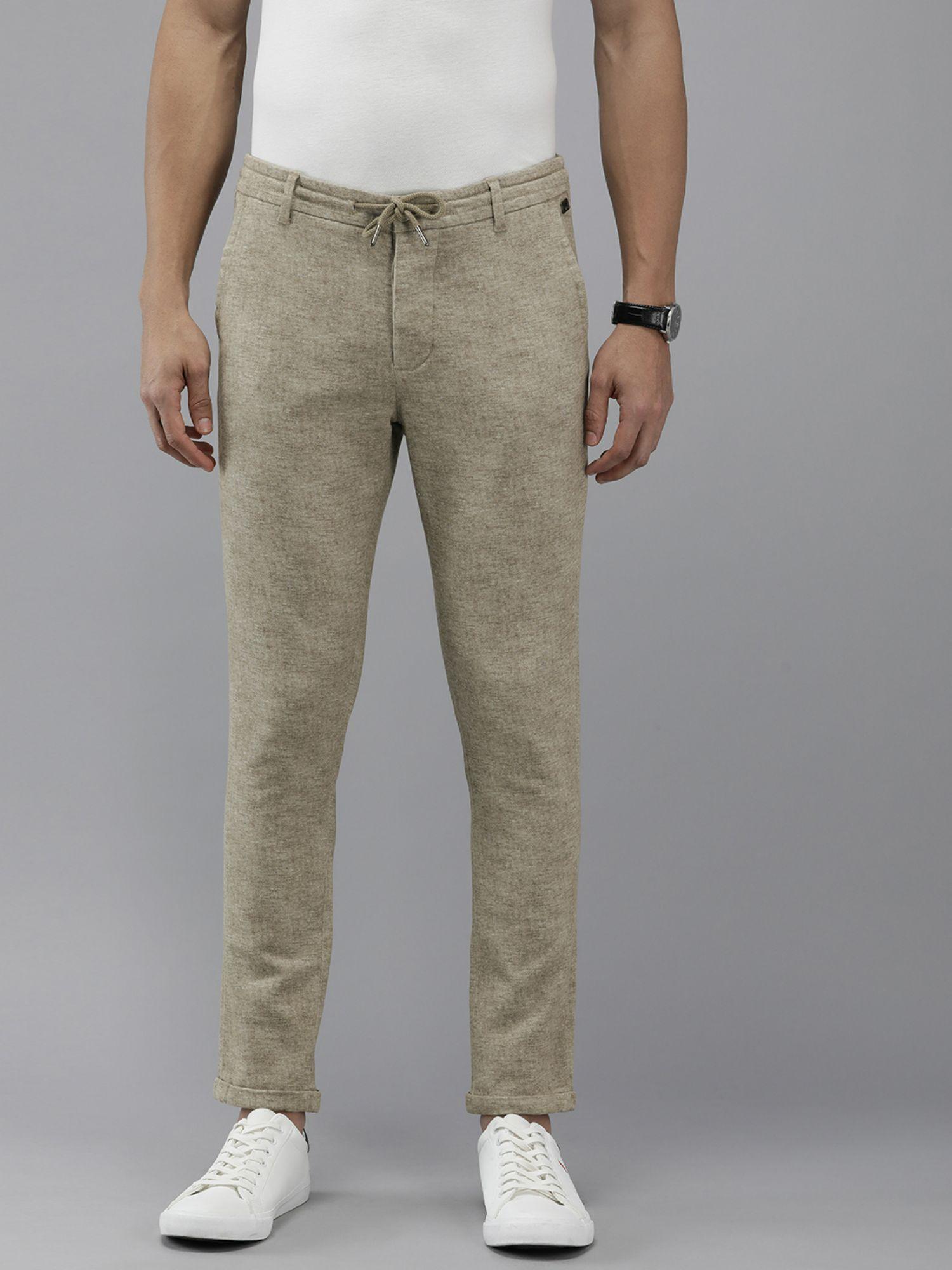 ardor edition men beige solid tapered fit casual chinos trousers