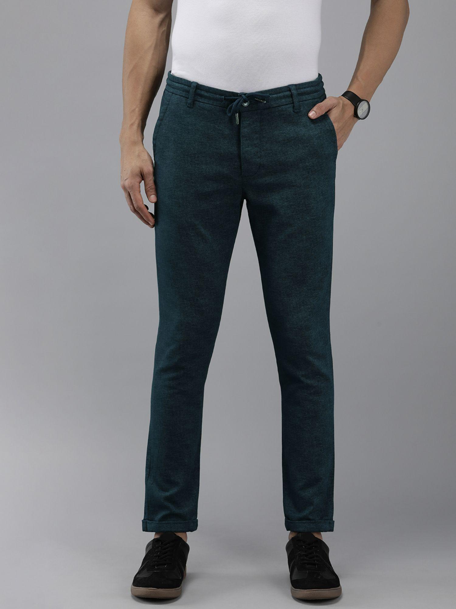 ardor edition men blue solid tapered fit casual chinos trousers