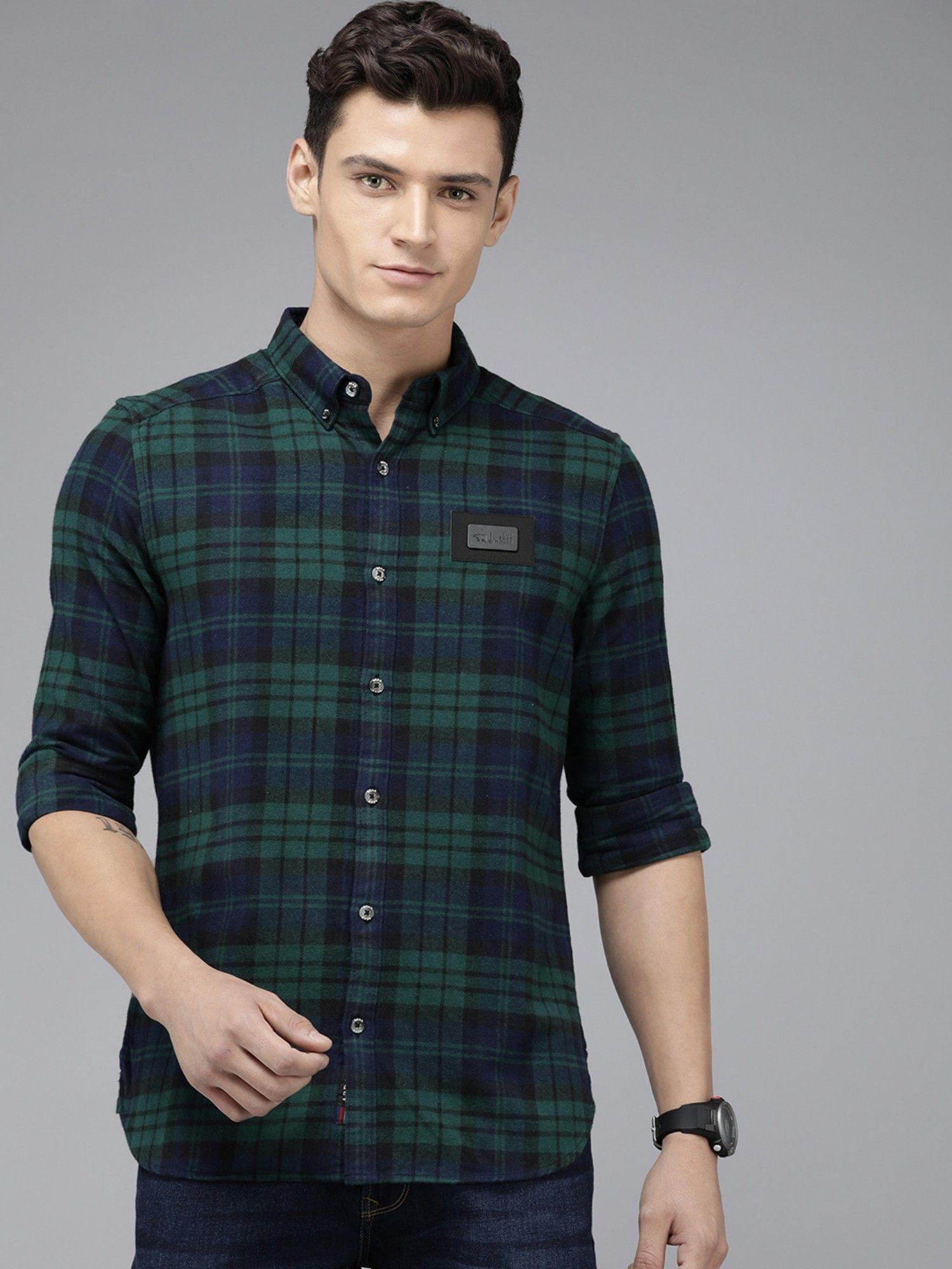 ardor edition men green checked slim fit flannel cotton casual shirt
