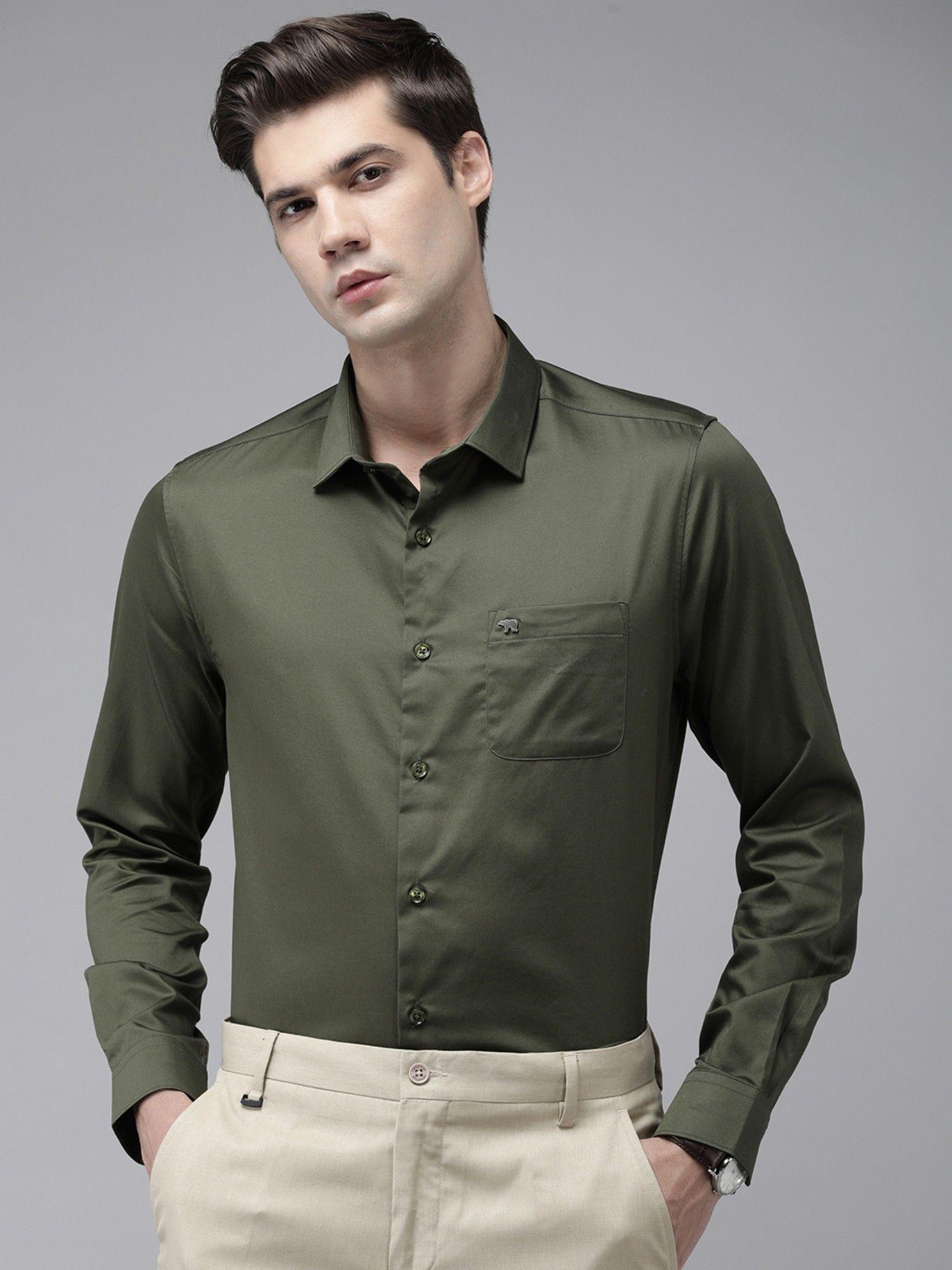 ardor edition men green solid slim egyptian giza cotton formal shirt