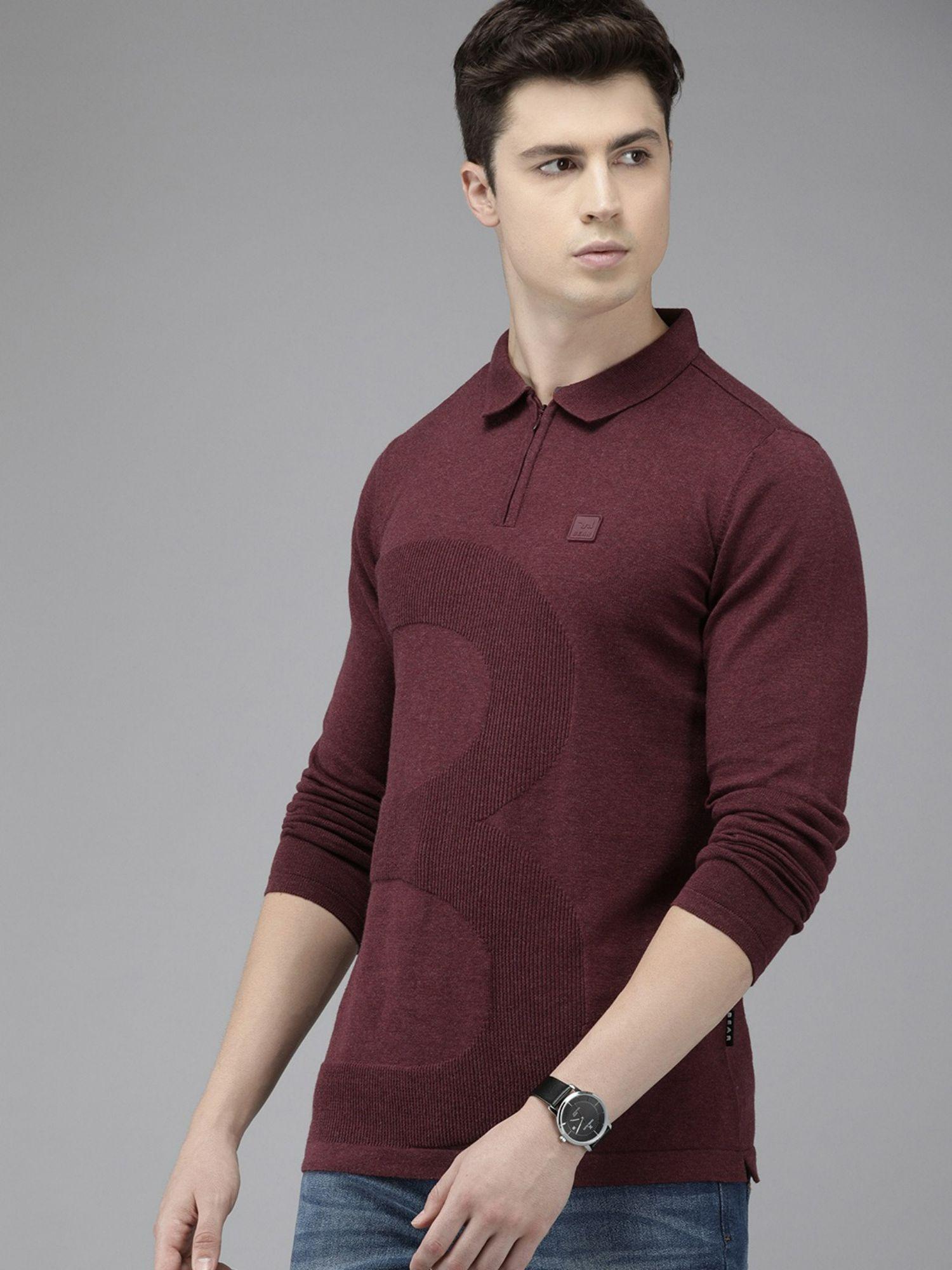 ardor edition men maroon self design polo collar slim fit cotton t-shirt