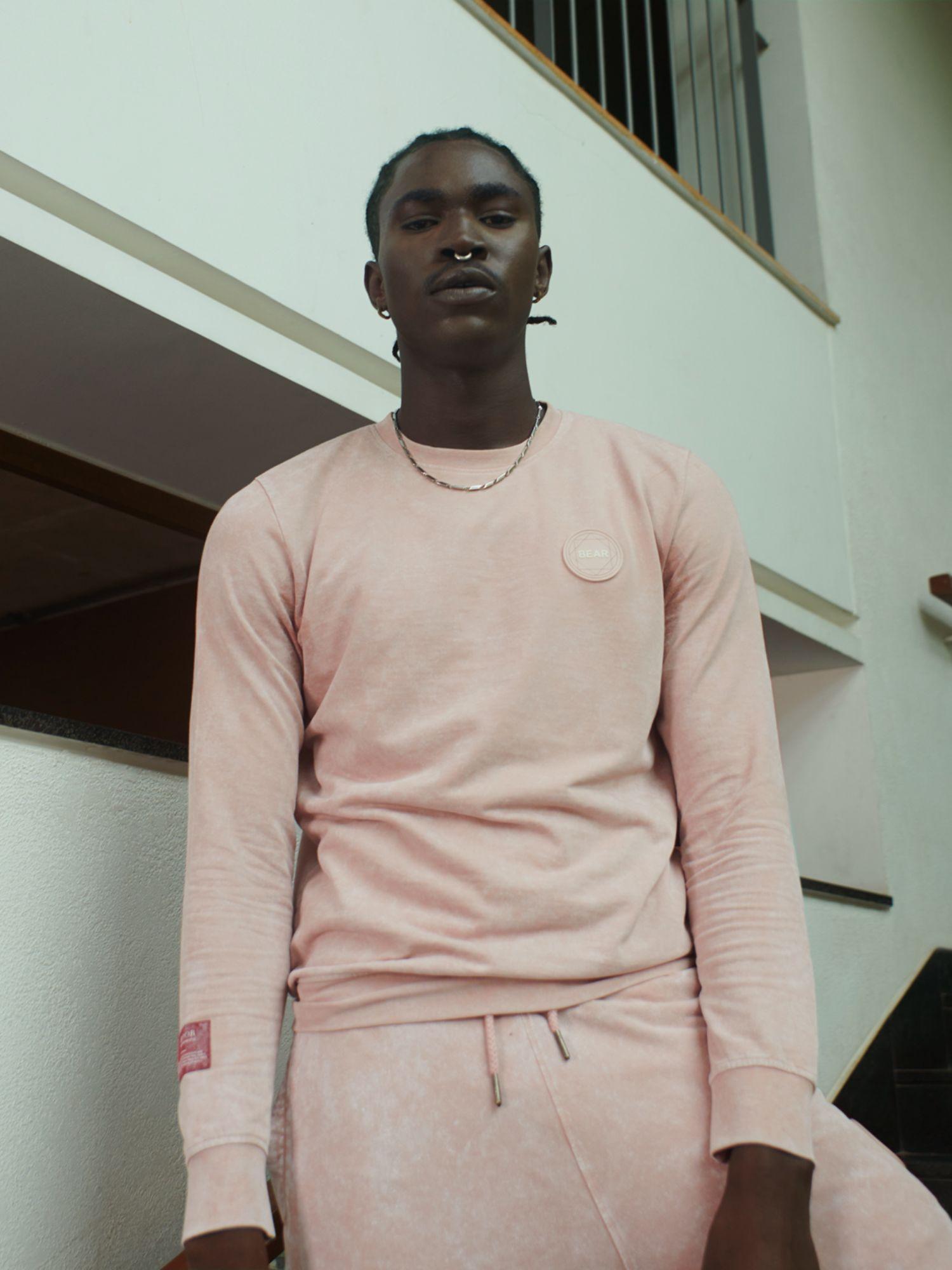 ardor edition men pink slim fit acid wash sweatshirt