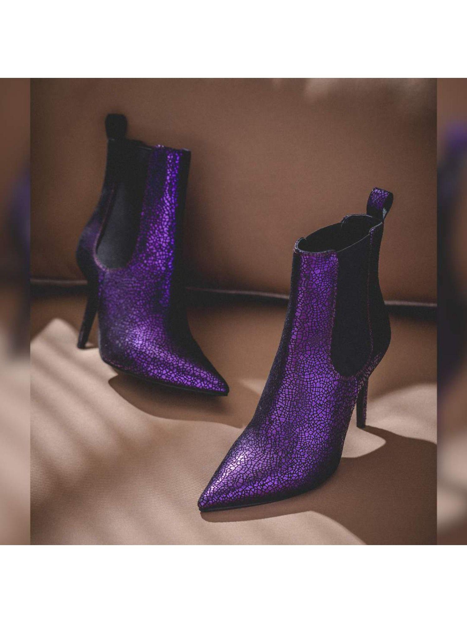 arely purple leather kitten heel boots