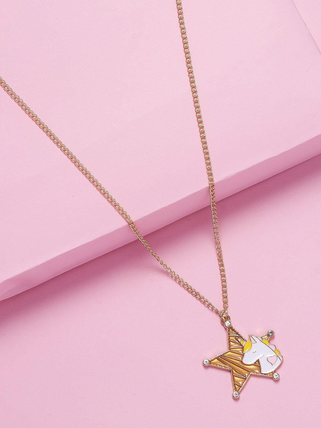 arendelle girls gold-toned & pink star unicorn pendant
