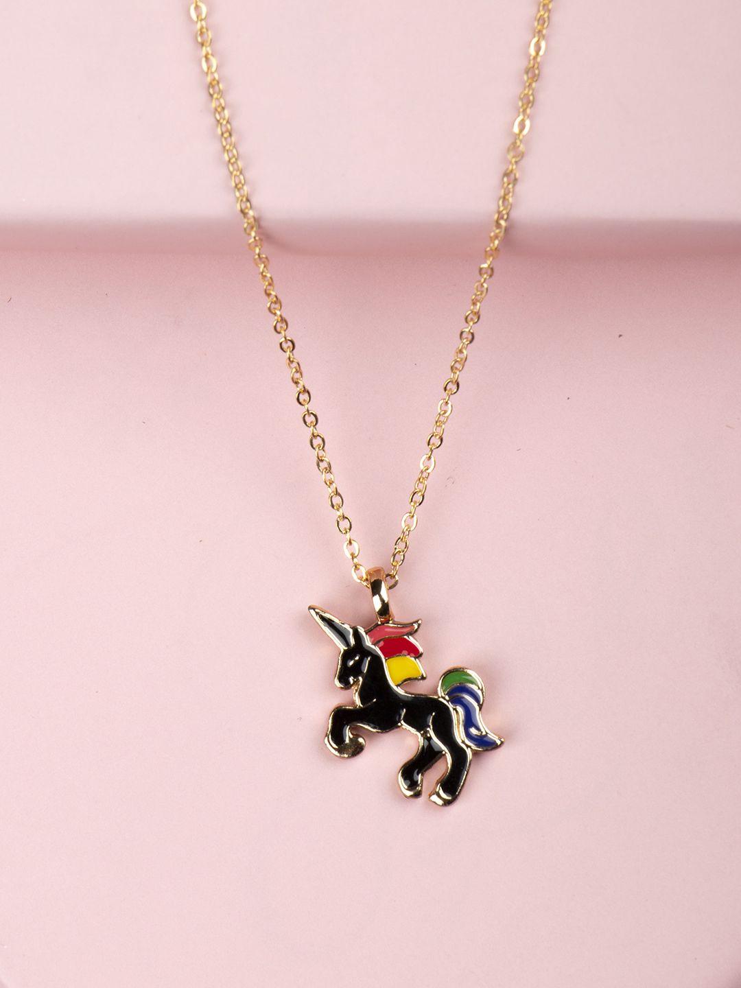 arendelle gold-toned black enameled unicorn pendant with chain