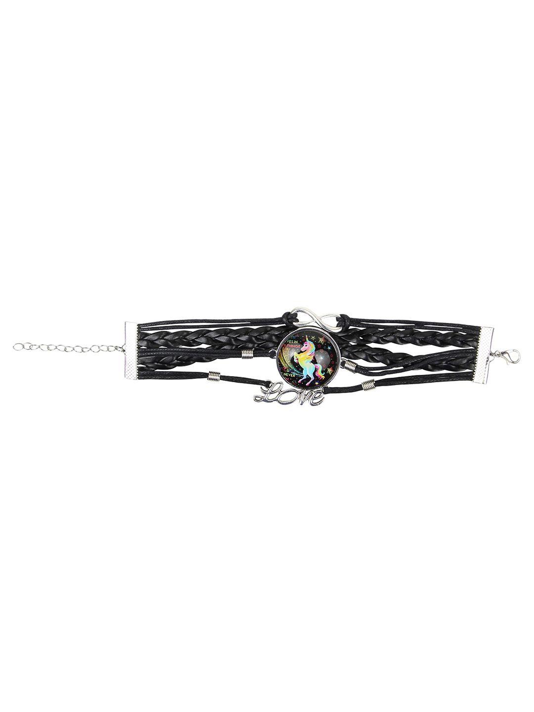 arendelle girls black & silver-toned charm bracelet