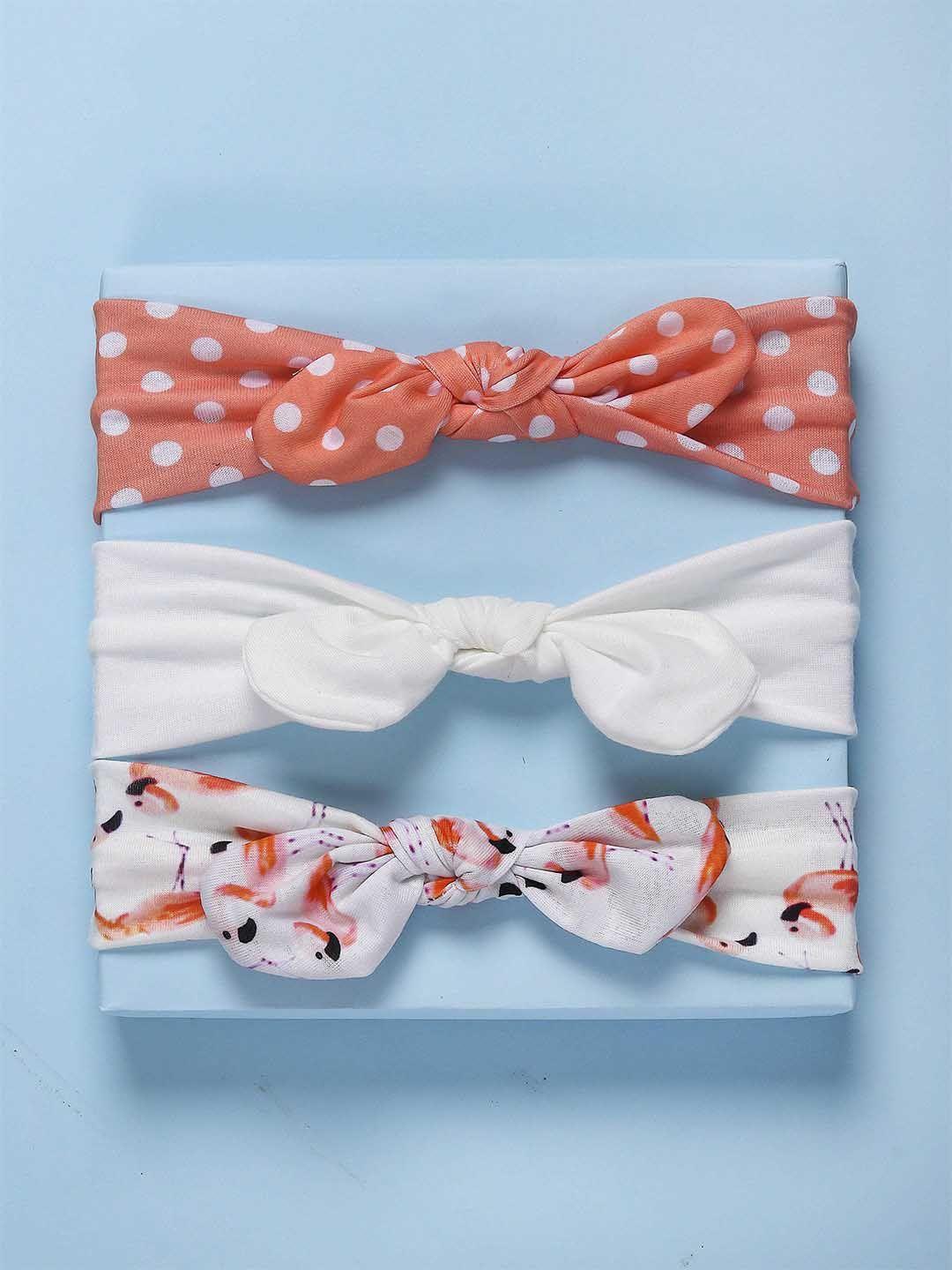 arendelle girls peach-coloured & white set of 3 printed hairband