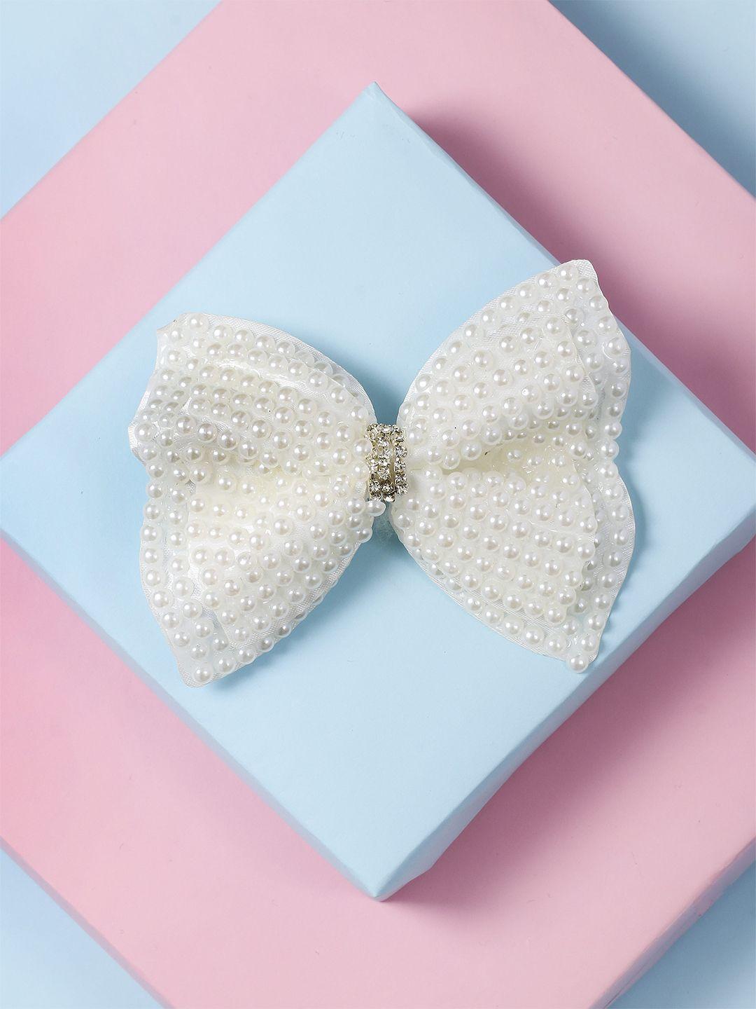 arendelle girls white pearl embellished bow hair clip