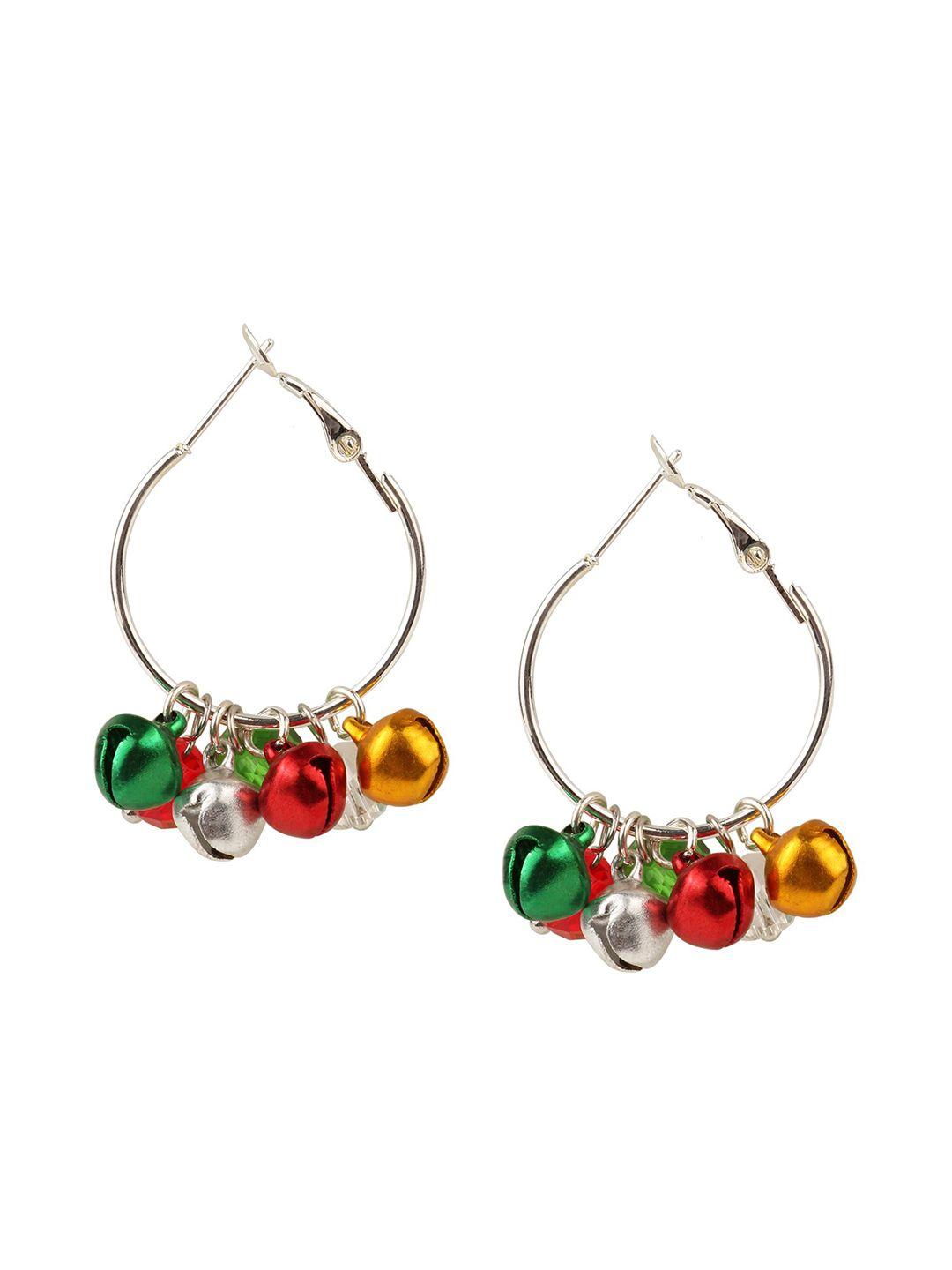 arendelle silver-plated red christmas special hoop and colourful bell drop earrings
