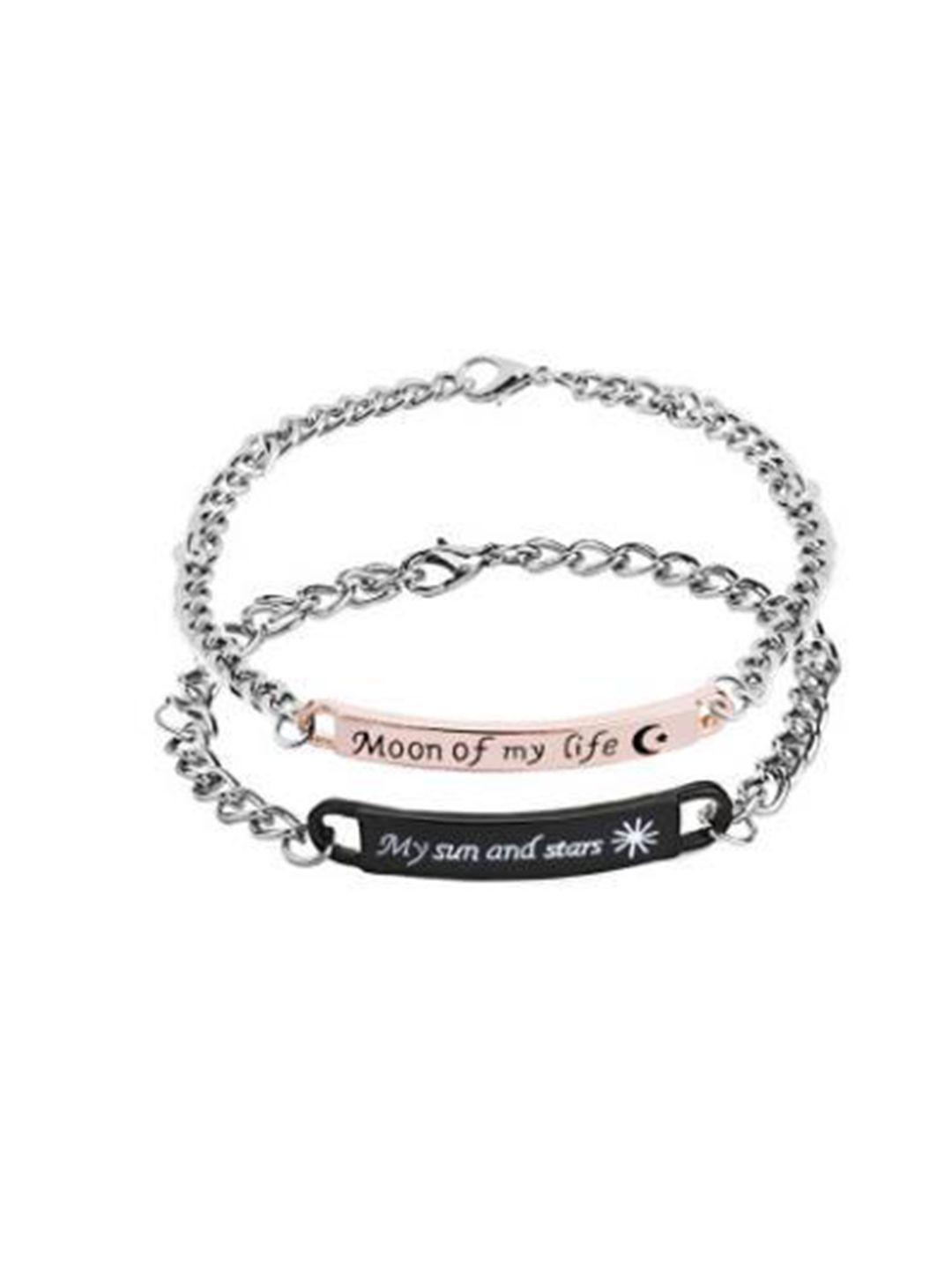 arendelle unisex set of 2 silver-toned & black charm bracelet