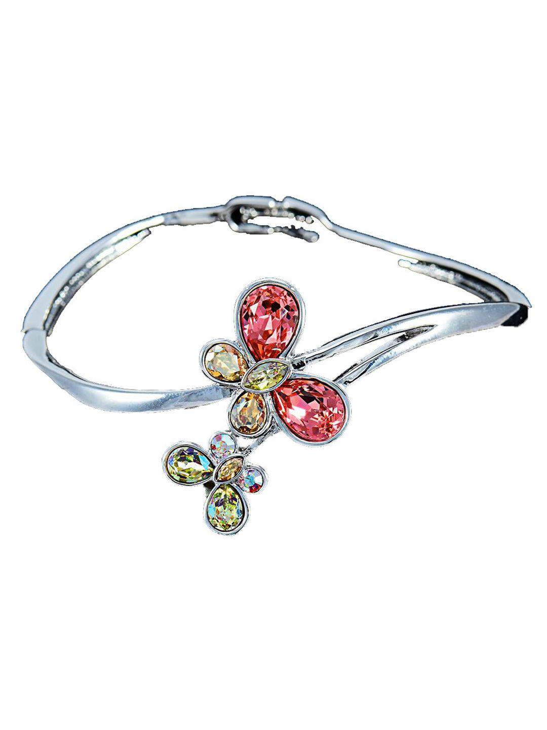 arendelle women silver-toned & red brass silver-plated bangle-style bracelet
