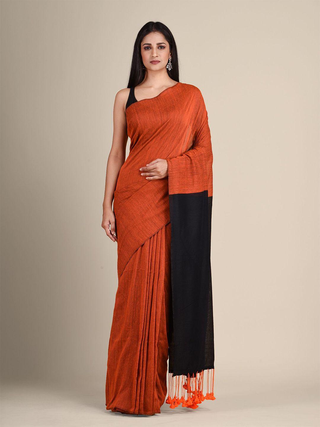 arhi orange & black pure cotton saree