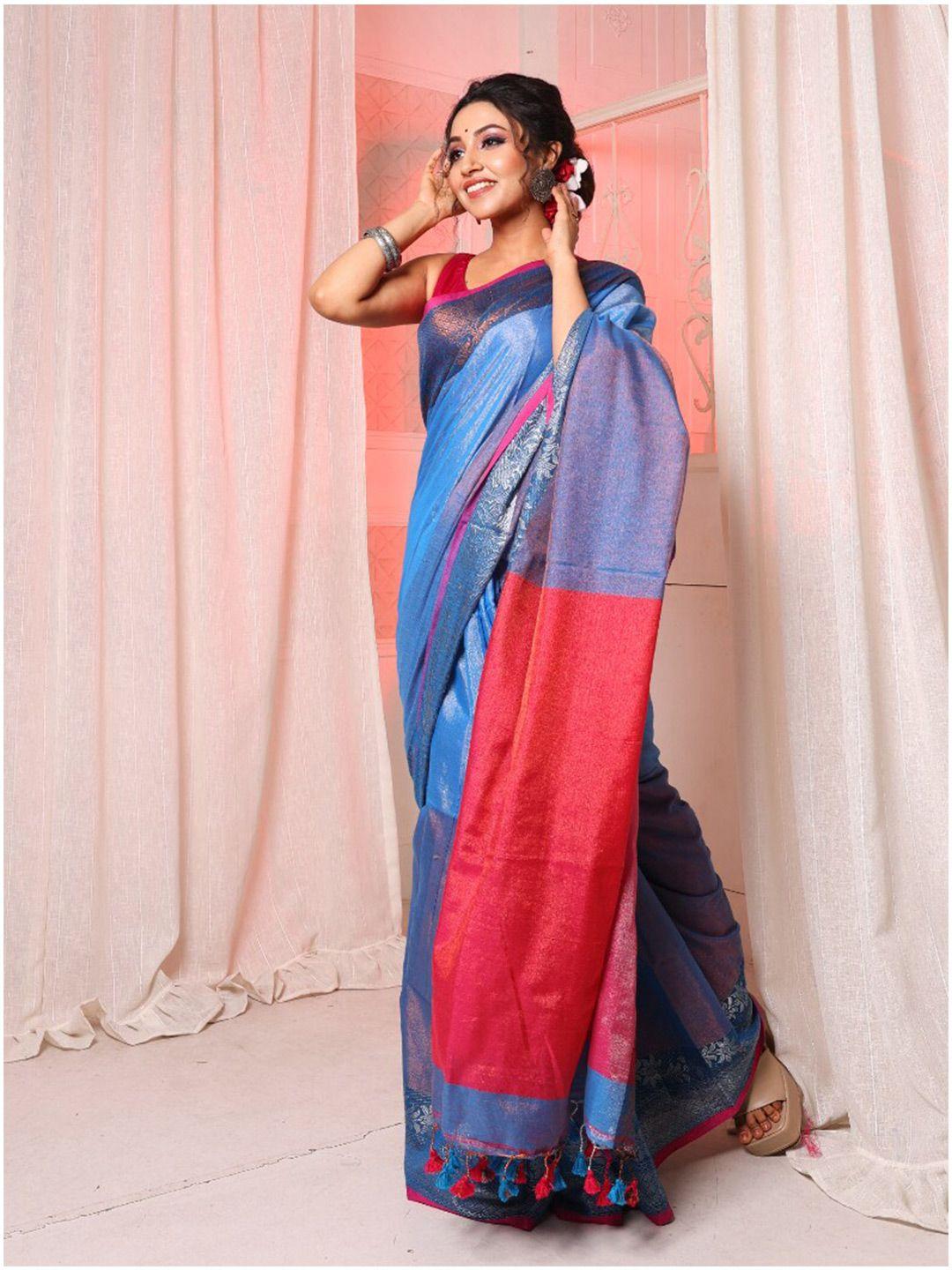 arhi blue & pink zari tissue saree