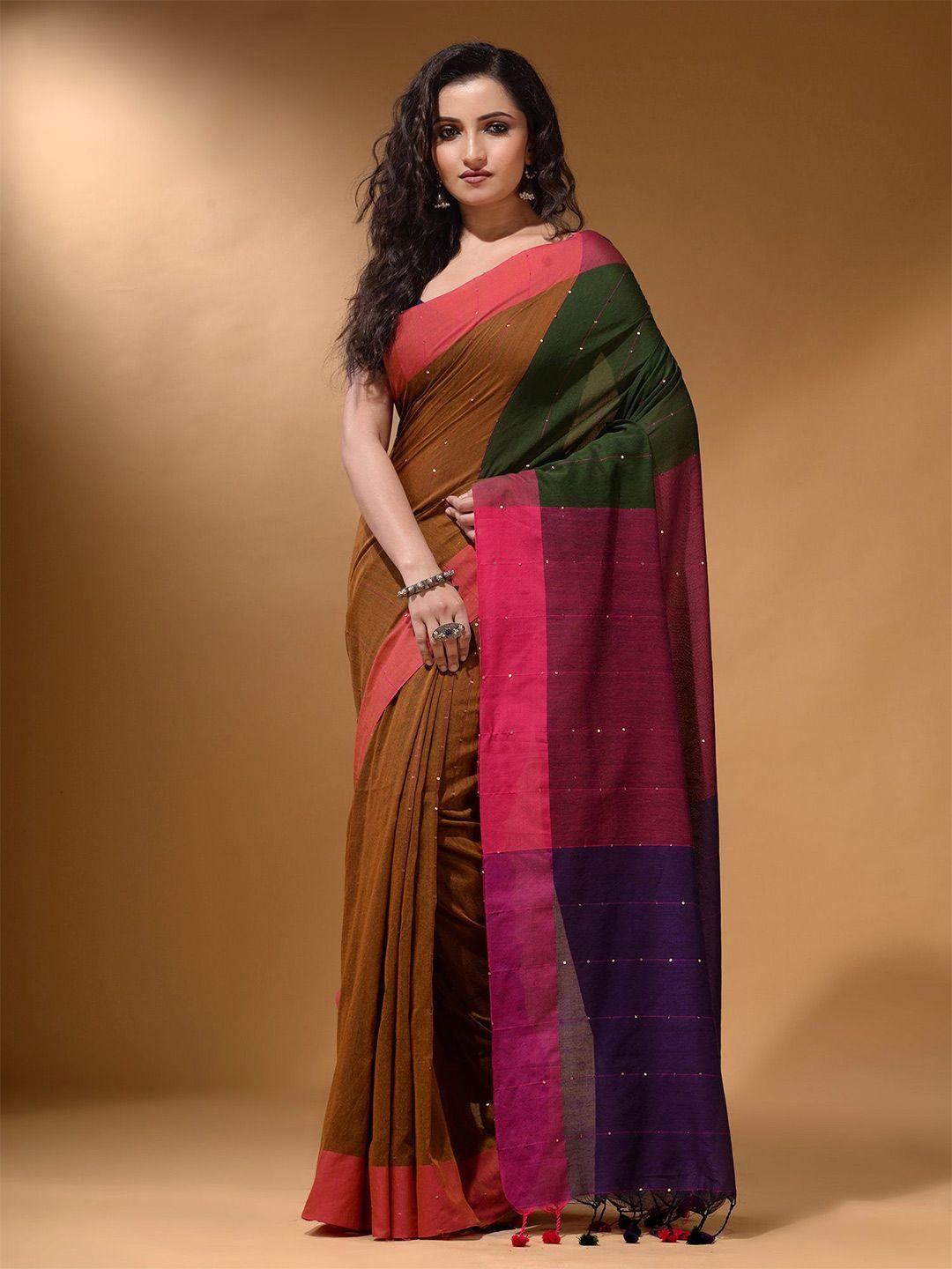 arhi colourblocked sequinned pure cotton saree