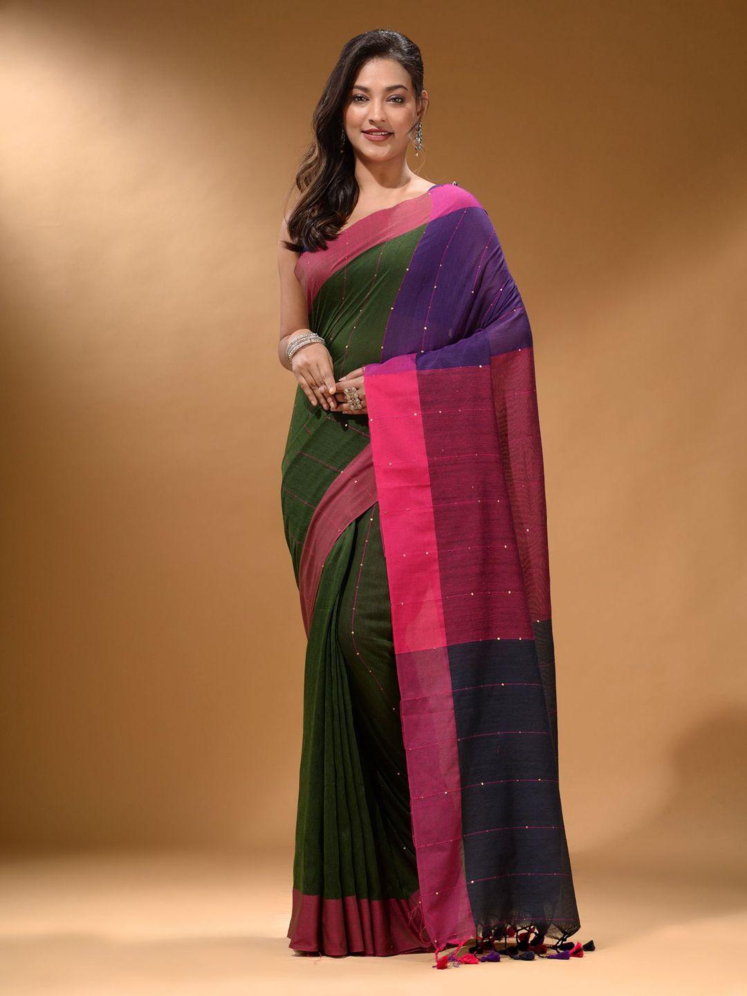 arhi colourblocked sequinned pure cotton saree