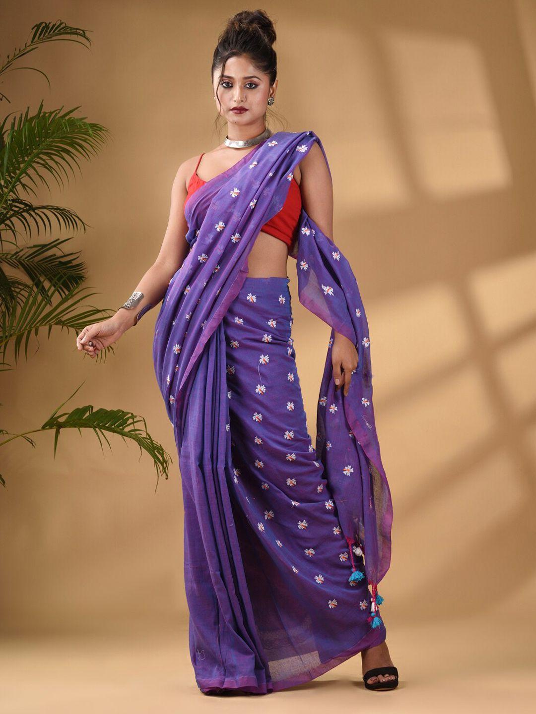 arhi floral embroidered pure cotton saree