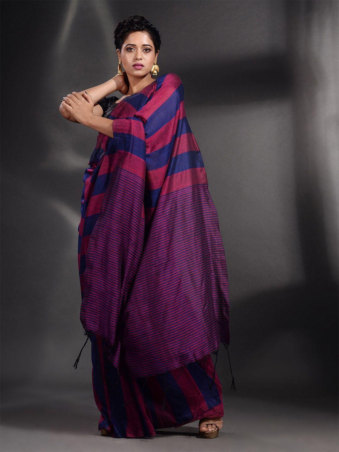 arhi magenta & blue striped pure cotton saree