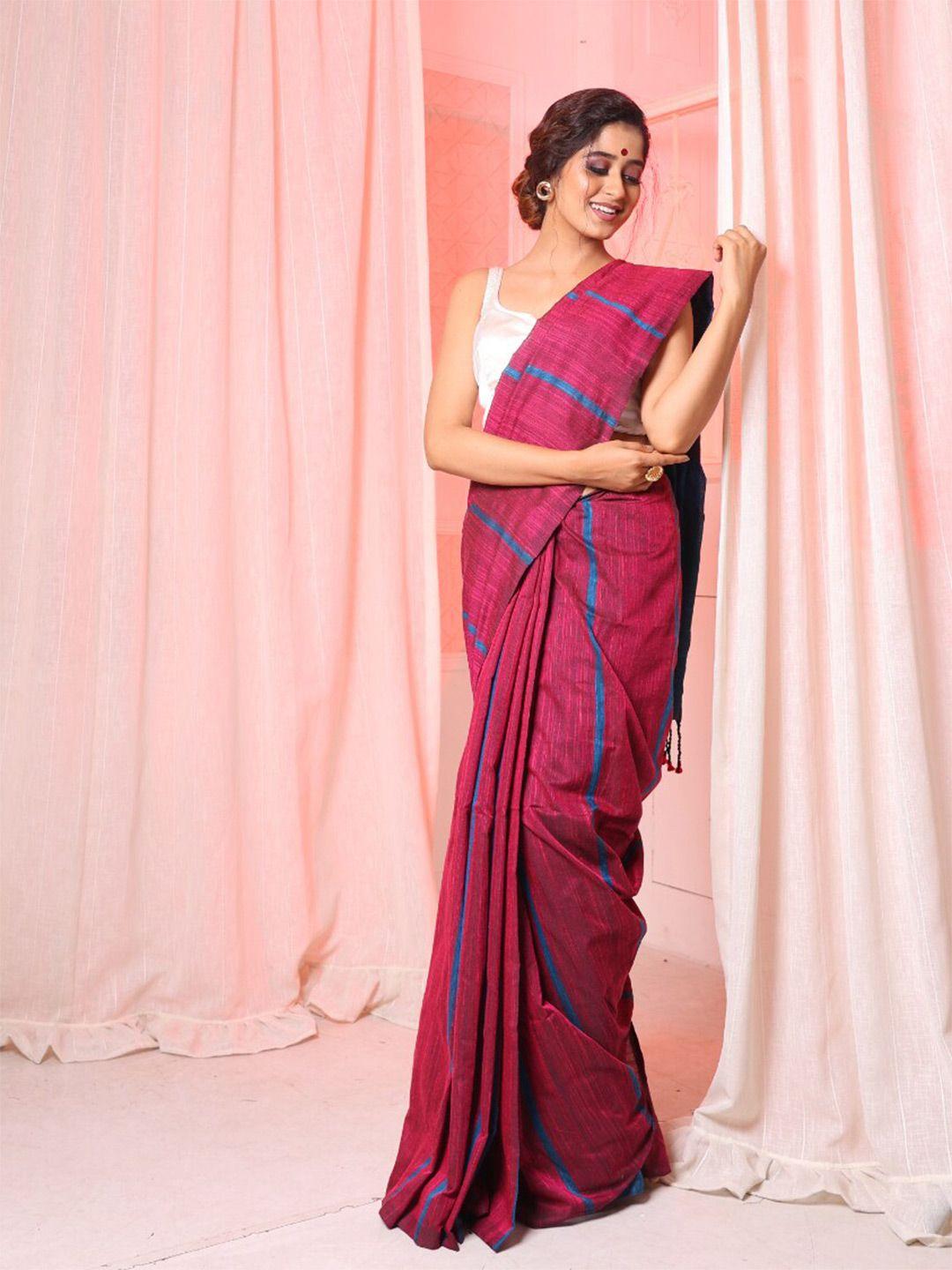 arhi magenta & blue striped pure cotton saree