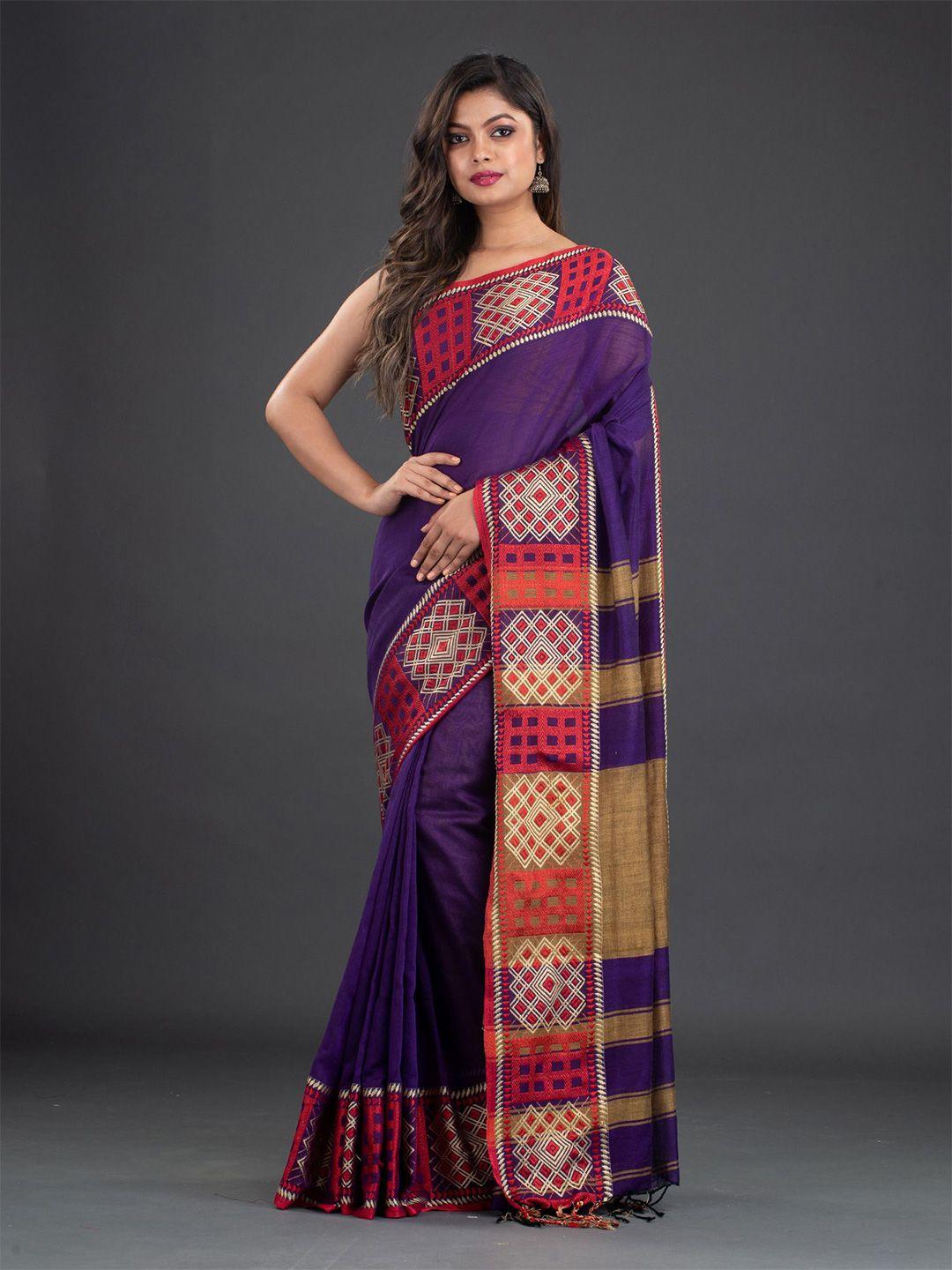 arhi violet & red pure cotton saree