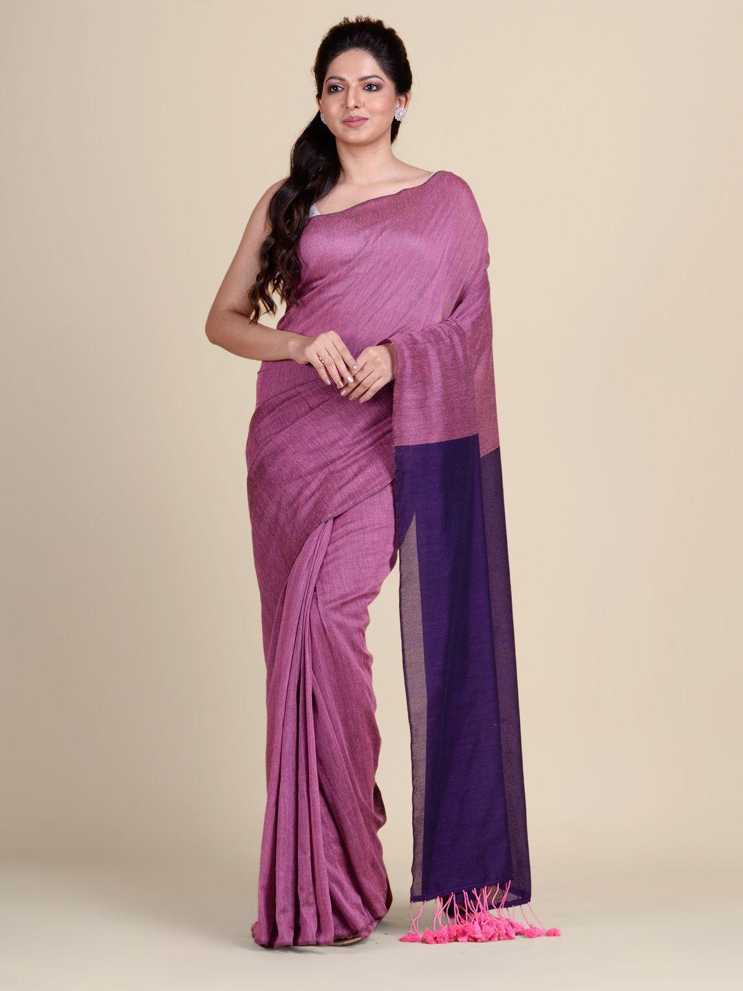 arhi women violet & blue colourblocked pure cotton saree