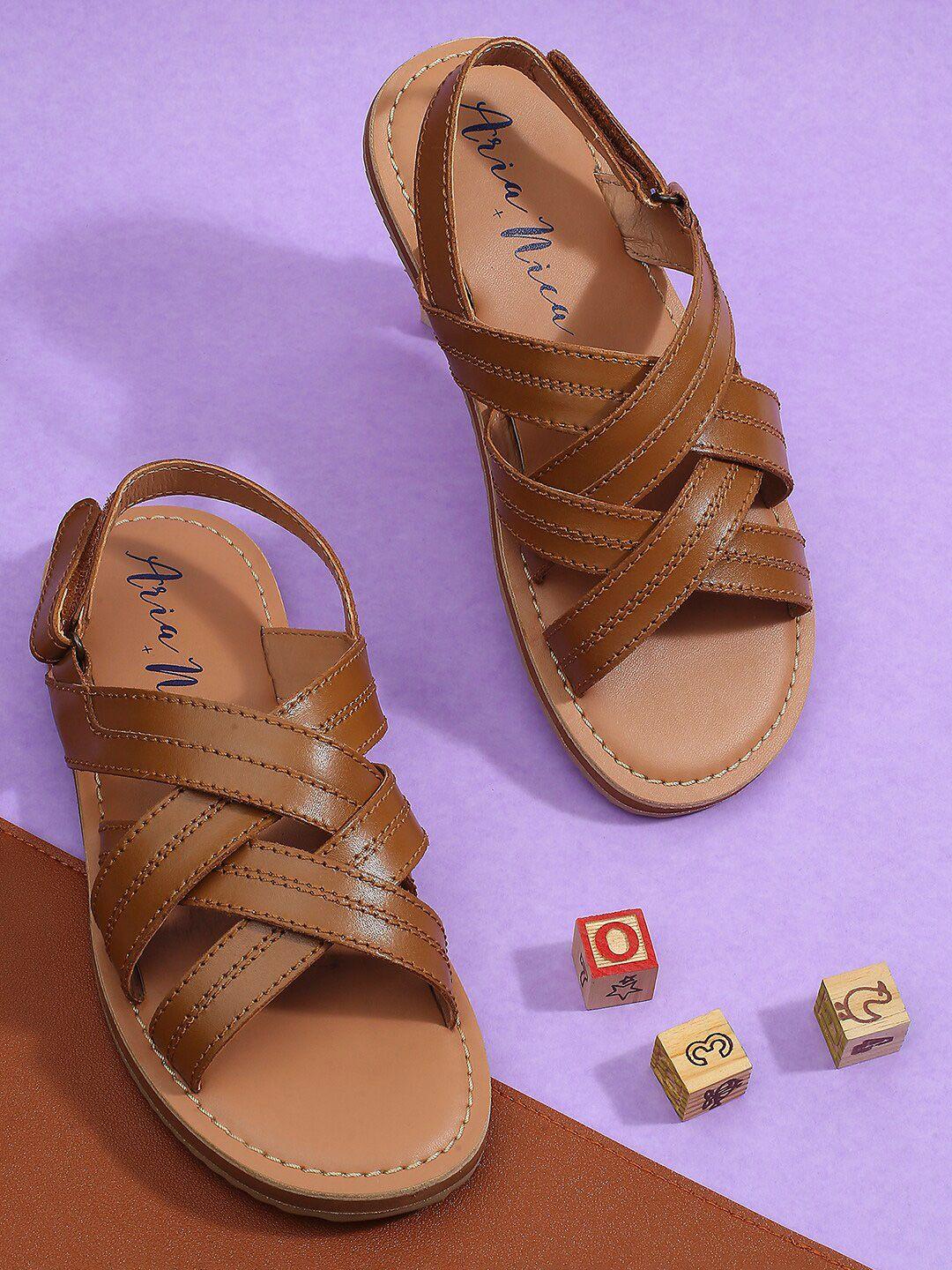 aria nica boys criss cross strap leather comfort sandals