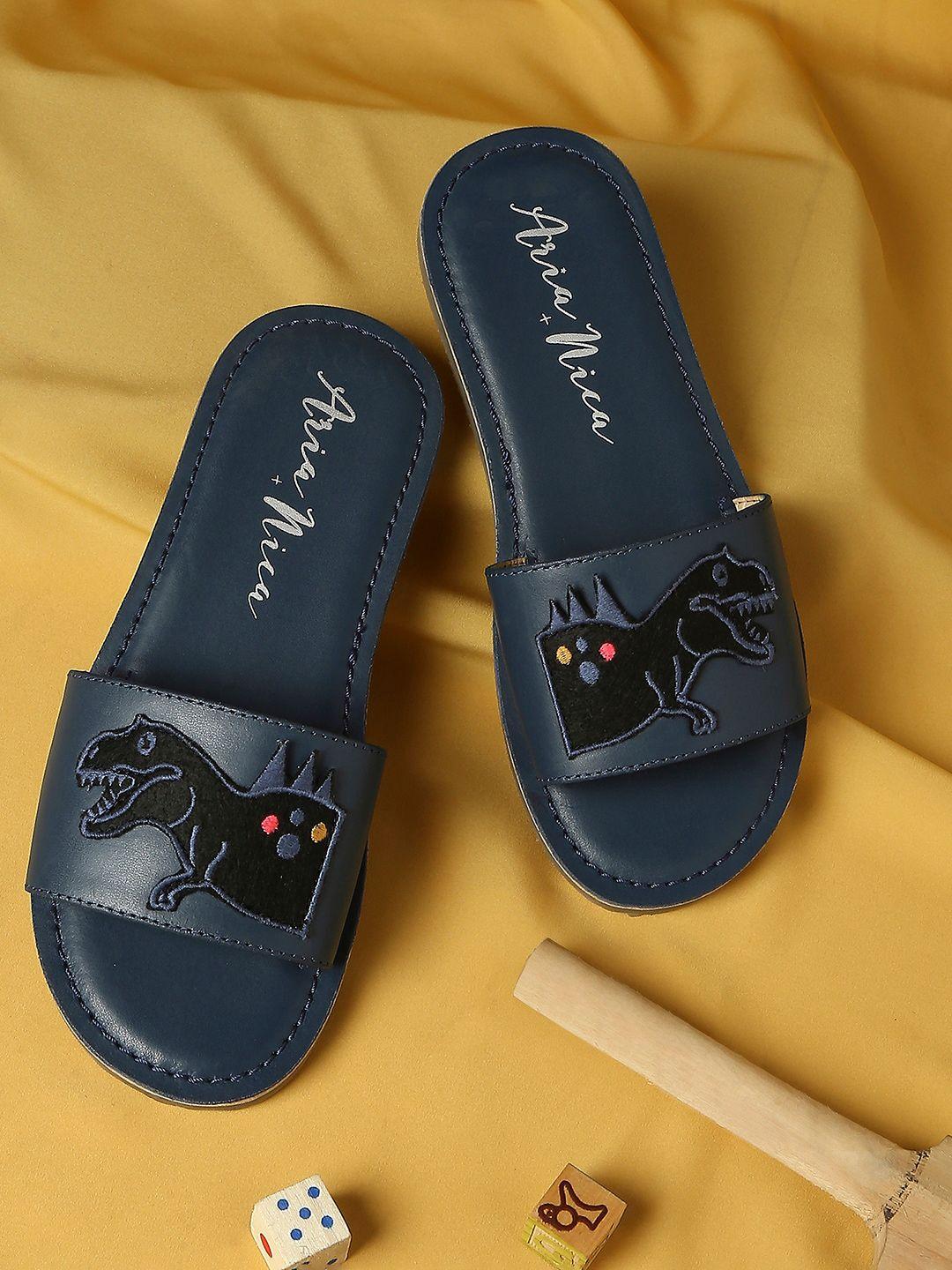 aria nica boys roar applique detail leather comfort sandals