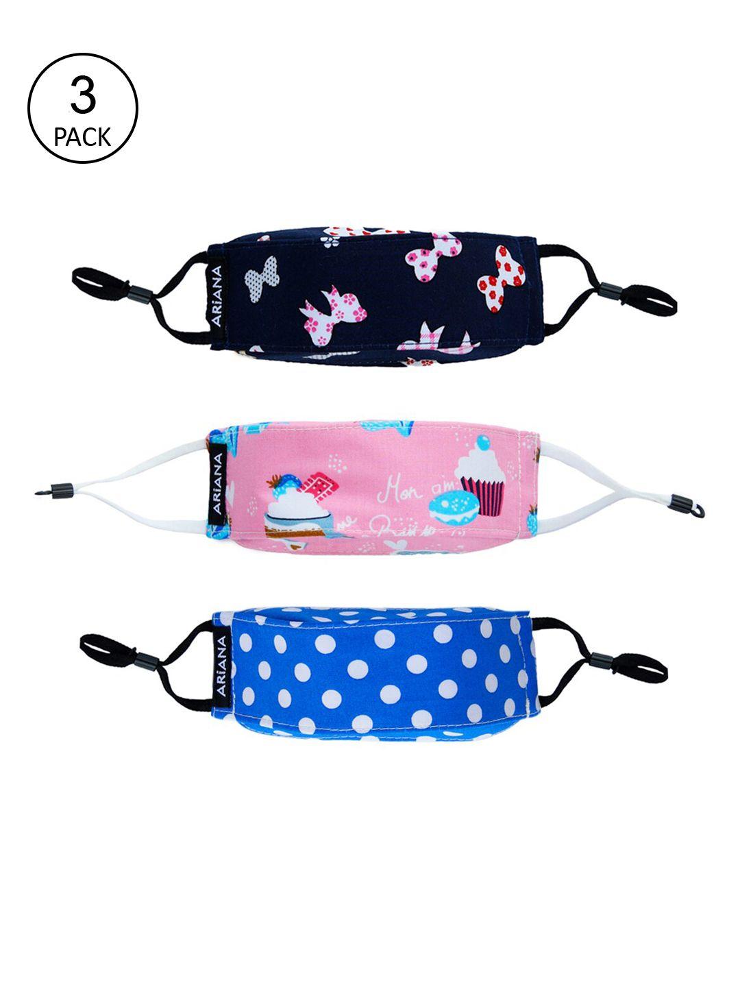 ariana kids pack of 3 printed 7-ply 3d pure cotton reusable cloth face masks