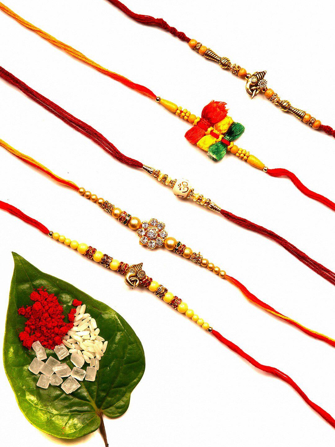 ariana designer set of 5 multicoloured rose scented rakhis